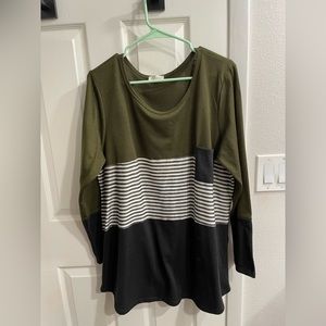 Be Stage Long-Sleeved Top-Olive Green 3X